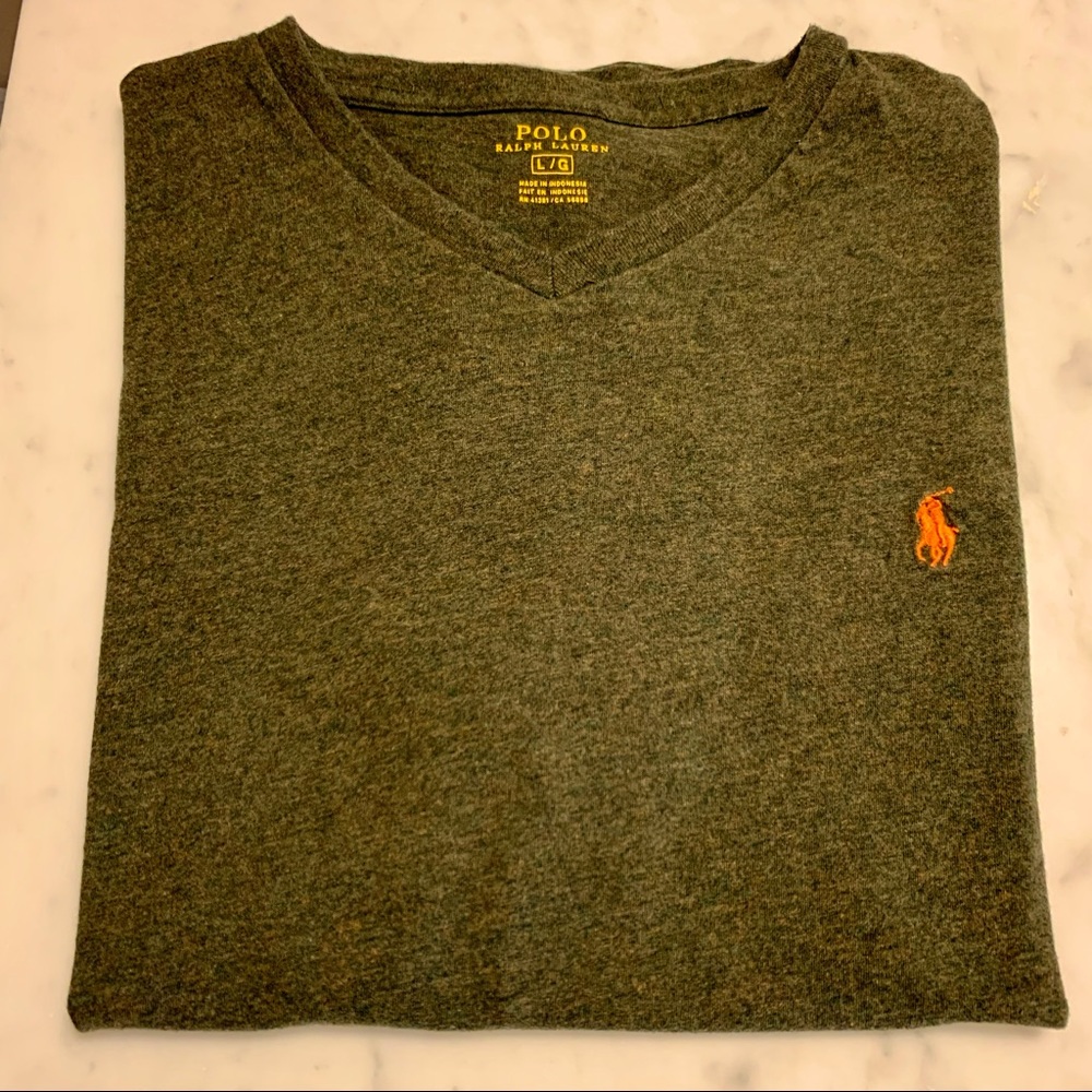 Men's Polo Ralph Lauren Classic V-Neck T-shirt Olive Green Size Large Excellent